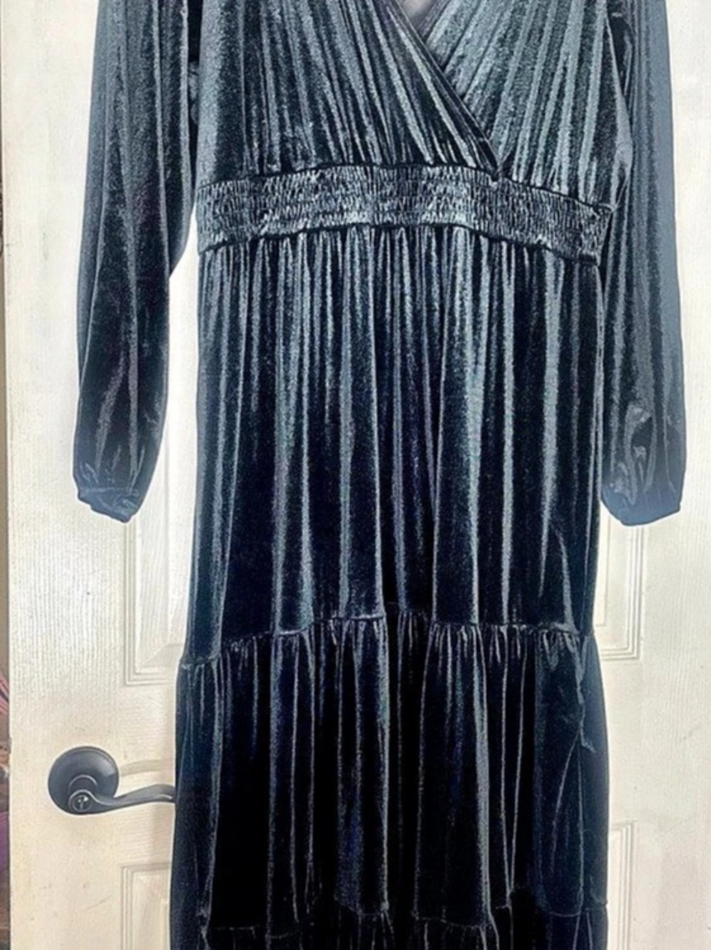 Knox Rose Long-Sleeve Velvet A-Line Dress Black XL